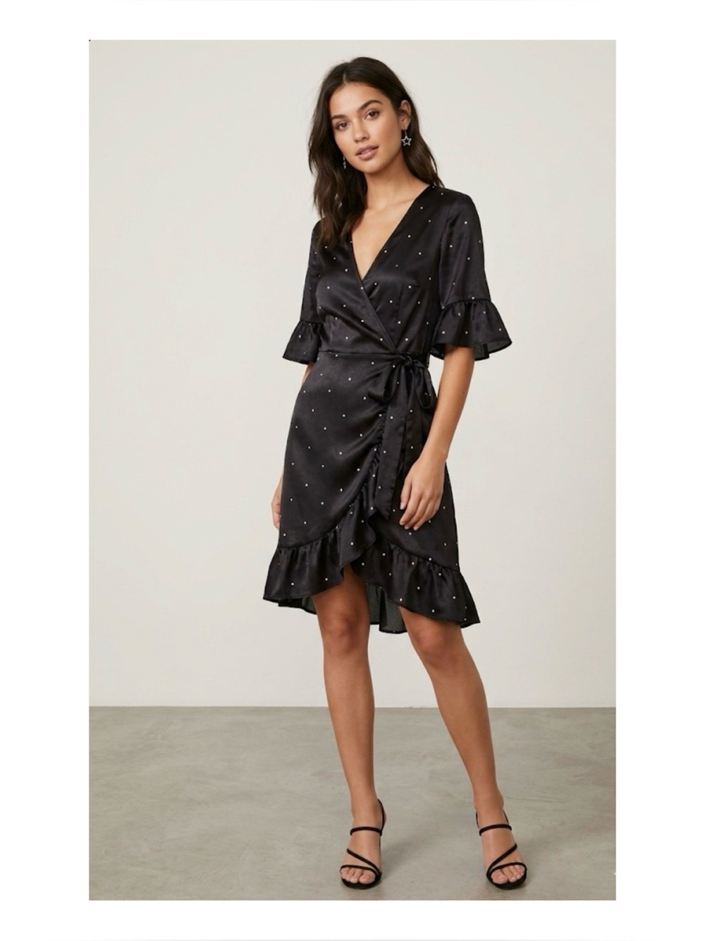 Storia Women's Black Stars Pattern Wraparound Dress